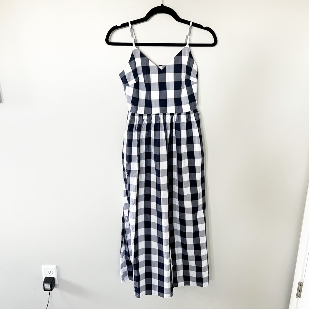 J.CREW Navy Gingham Maxi dress Pockets adjustable Straps Style
#A0414